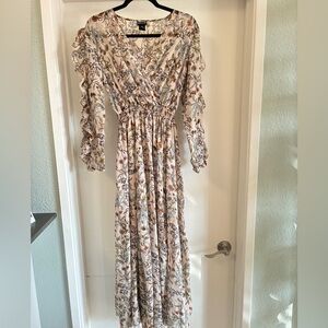 Floral Open Sleeve Long Sleeve Maxi Dress